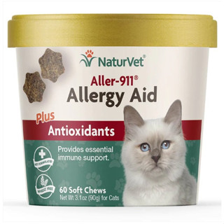 NaturVet Aller-911 Allergy Aid Plus Antioxidants Cats อาหารเสริมแมว บำรุงผิวหนัง ขน เสริมภูมิ ต้านอนุมูลอิสระ 60 เม็ดข