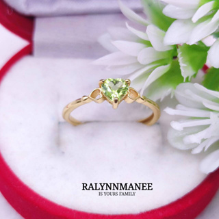 RP002 แหวนพลอยเพอริดอทแท้ ( Peridot ) ตัวเรือนเงินแท้ 925 ชุบทอง เป็นงานแก้ไซส์ฟรี