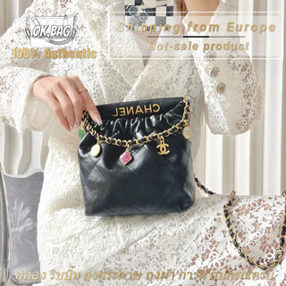 👜ชาแนล CHANEL 23P Lambskin black mini chain bucket bag สุภาพสตรี กระเป๋าสะพายไหล่