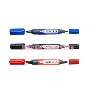 Orca ออร์ก้า ปากกามาร์คเกอร์ ปากกาเคมี 2 หัว ( สีดำ สีแดง สีน้ำเงิน ) permanent marker