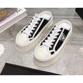 🍒Sneakers รองเท้าผ้าใบผู้หญิง ส้นสูง พิมพ์โลโก้ (โปรดระบุขนาดเมื่อสั่งซื้อ)