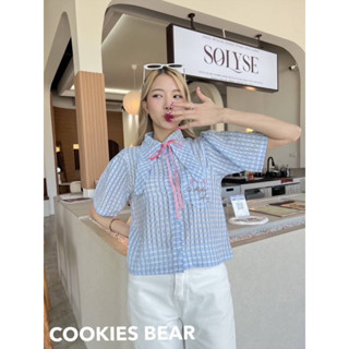 #cookies bear เสื้อเชิ้ตคอปกยาวทรงใหม่ ผ้าลายตารางจีบแขนพอง