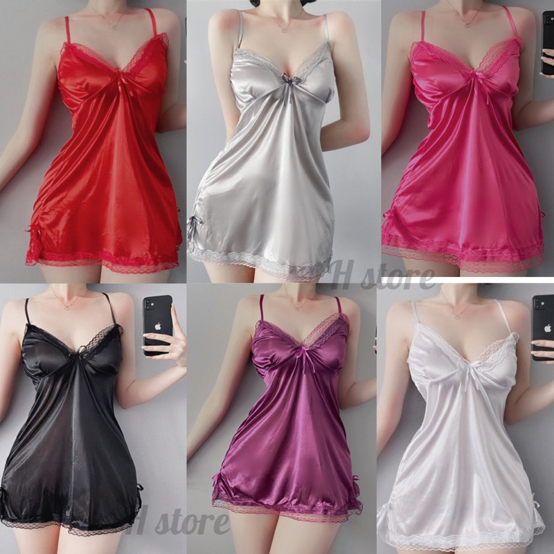 ชุดนอนซาติน ชุดเดรส ผ้านิ่ม พร้อมส่งด่วนในประเทศ
