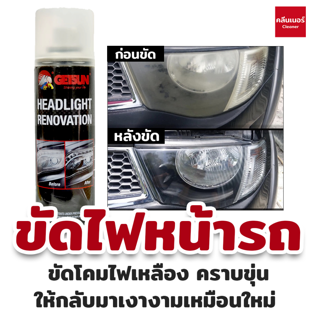 Getsun Headlight Renovation 235 ML สเปรย์ขัดไฟหน้ารถ ขัดโคมไฟเหลือง คราบขุ่น เคลือบไฟรถ ให้กลับมาเงา