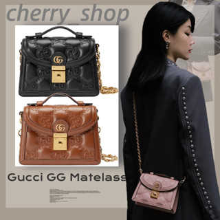 กุชชี่ 🍒 Gucci GG matelassé small top handle bag🍒ผู้หญิง/กระเป๋าสะพายข้าง/ไหล่