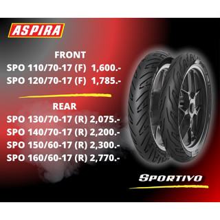 ยาง Aspira Primo Sportivo ขอบ 17 นิ้ว มีทุกขนาด พร้อมจัดส่ง (ไม่ต้องมียางใน)