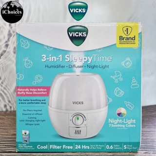 [Vicks] 3-in-1 Sleepy Time Humidifier, Diffuser and Night-Light Filter-Free วิคส์ เครื่องพ่นไอน้ำทำไอระเหย พร้อมไฟ 7 สี