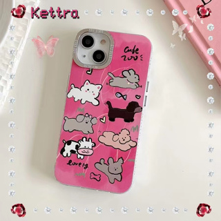 💜Kettra💜ป้องกันการหล่น ขอบเต็ม iPhone 11 14 pro max การ์ตูน ลูกสุนัข สีชมพู เส้นขอบโปร่งใส น่ารัก case for iPhone 12 13