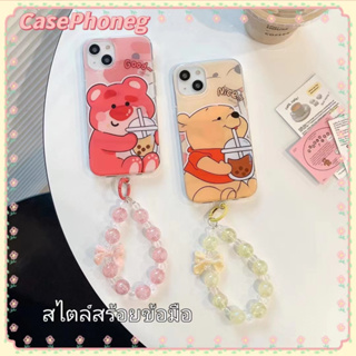 🍑CasePhoneg🍑สไตล์สร้อยข้อมือ iPhone 11 14 pro max ป้องกันการหล่น ขอบเต็ม การ์ตูน เส้นขอบโปร่งใส case for iPhone 12 13