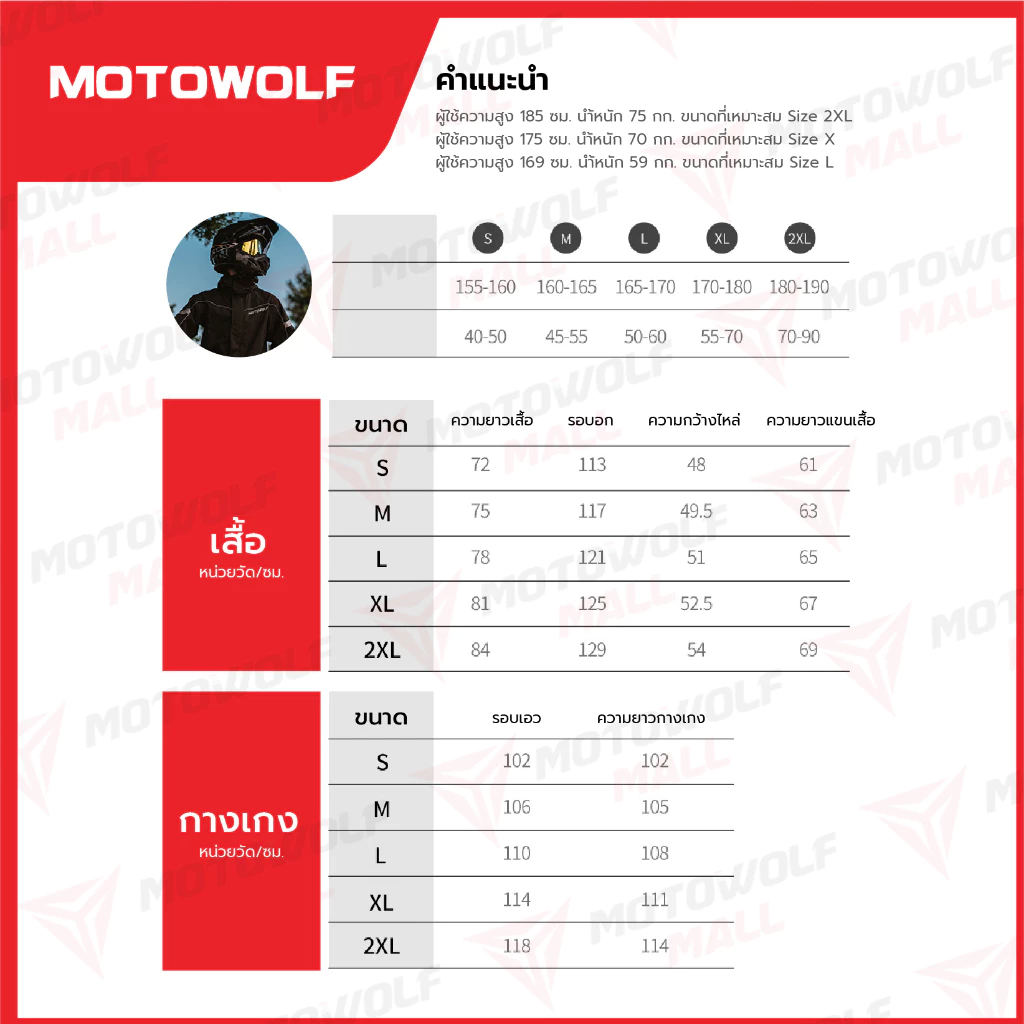 MOTOWOLF ชุดกันฝน รุ่น 0403B เสื้อและกางเกงกันฝน เสื้อกันฝนมีฮู๊ด thumbnail 10