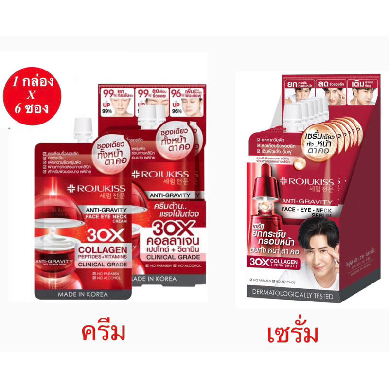 (1 กล่อง 6 ซอง) Rojukiss โรจูคิส เฟซ อาย เนค ครีม,เซรั่ม Anti-Gravity Face Eye Neck Cream ขนาด 8มล.x( 6 ซอง )