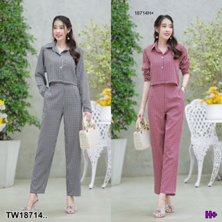 TT18714 set 2 ชิ้น เสื้อเชิ้ตแขนยาว + กางเกงขายาว Set of 2 pieces. Long sleeve shirt + long pants..