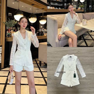 Set 3 ชิ้น เสื้อสูทแขนยาวผ้าลูกไม้ทั้งตัว ตรงแขนไม่ซ้อนซับใน ทำให้ได้ฟีลเซ็กซี่มากขึ้น