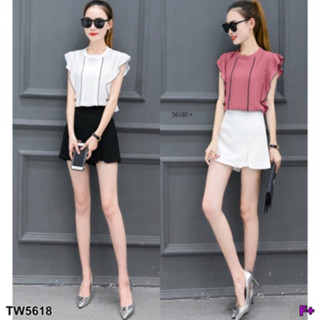 CS5618 Set เสื้อไหล่ระบาย+กางเกงกระโปรง Set: ruffled shoulder top + skirt pants