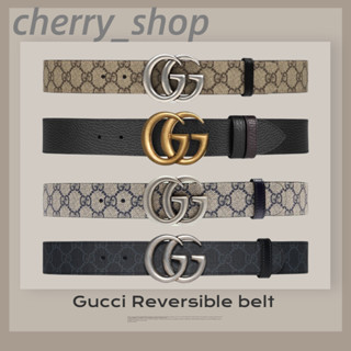 🍒กุชชี่ Gucci Reversible leather belt with double G buckle เข็มขัด belt🍒