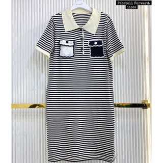 🇰🇷New🇰🇷  Korea stripe polo knitted dress เดรสสั้นผ้าทอปกโปโล ผ้านิตเนื้อดีเลยค่า  ดีเทลแต่งกระเป๋าน่ารักมากก