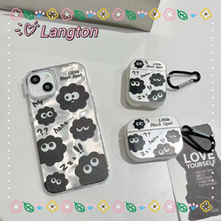 🌈Langton🌸ขอบเต็ม ป้องกันการหล่น iphone 11 14 pro max รุ่นโซ่ การ์ตูน เส้นขอบโปร่งใส น่ารัก ก้อนสีดำcase for iPhone 12 13