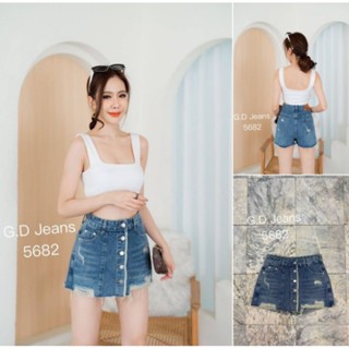 G.D.Jeans รุ่น 5682#กางเกงกระโปรงยีนส์สั้นผ้าด้านทรงเอดีไซร์แต่งขาดเซอร์ๆ  ความยาว13นี้ว