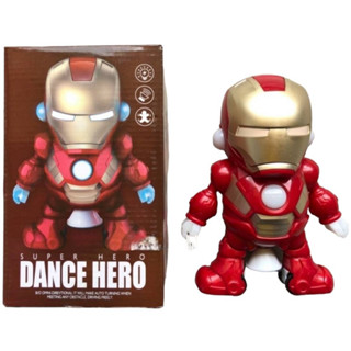 IRONMAN DANCE หุ่นยนต์เต้นได้ ใส่ถ่าน2A ไอร่อนแมนเต้นได้หมุนตัวได้ Hero Dance มีเสียงมีไฟ ของขวัญเด็กเล็ก TY212