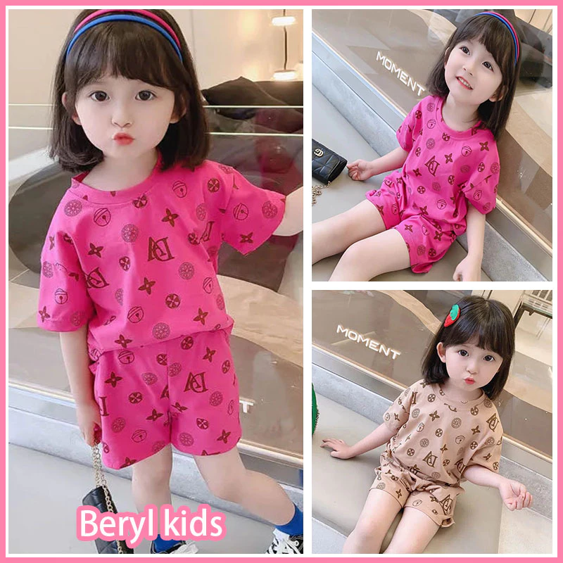 Beryl kids🌸ชุดเซ็ทเด็กผู้หญิง เสื้อผ้าเด็กผญ🎀ชุดเด็กแขนสั้น+ขาสั้น เสื้อยืดแขนสั้นลายดอกไม้ ชุดสูทเด็กผู้หญิง1-7ปี