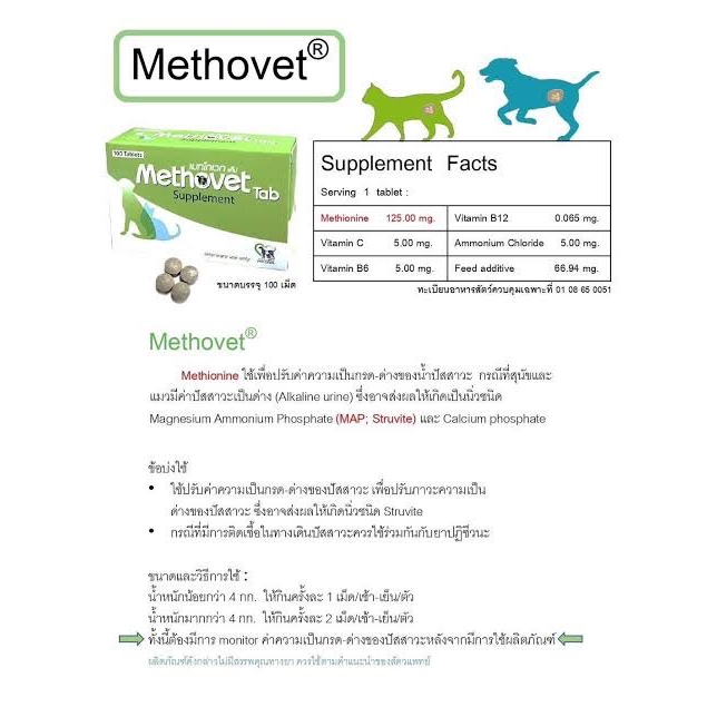 Methovet เมทโทเวท อาหารเสริมลดการเกิด-สลายนิ่ว Struvite ในแมวและสุนัข รูปที่ 2