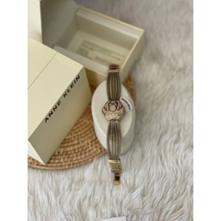 ⌚⌚นาฬิกาข้อมือผู้หญิง่ Anne Klein Womens✅Swarovski Crystal Accented Gold-Tone Covered Dial Mesh Bracelet Watch