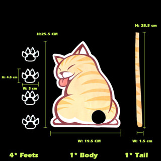 สติ๊กเกอร์ตกแต่งกระจกหลังรถ สติกเกอร์ลายแมว มีหางขยับได้ 3D 1 แผ่นใหญ่