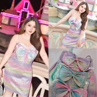 Wink wink Dress 🌷🪻🌈🩷 มินิเดรส วิ้งกากเพชร สีพาสเทลสาวอวบ