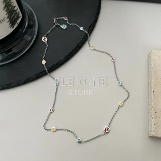 สร้อยคอ Gucci Interlocking G Necklace with Multicolor Enamel เงินแท้