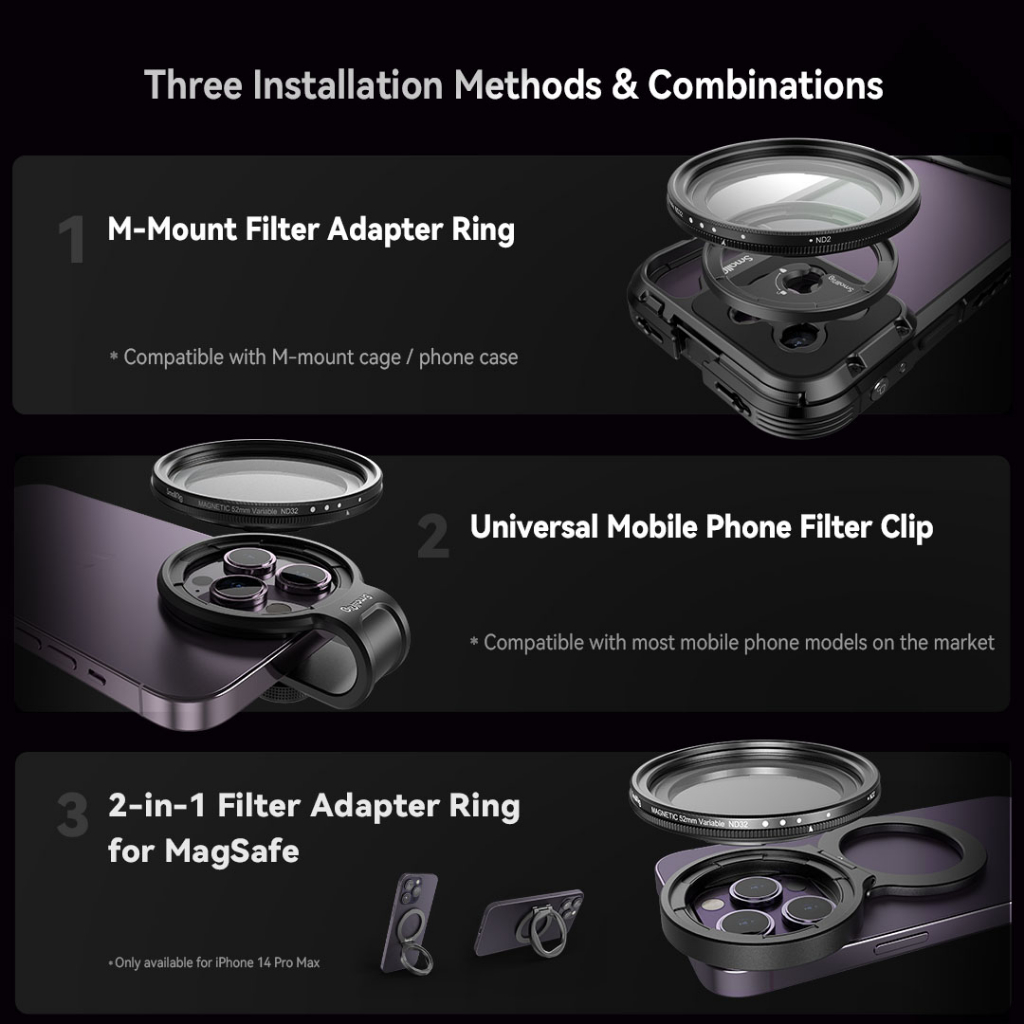 Smallrig ชุดแหวนฟิลเตอร์ 2-in-1 52 มม. เอฟเฟค 1/4 สีดํา สําหรับวางโทรศัพท์มือถือ Magsafe #4215 #4216 #4217 #4218 #4386 #3840 #3845 #3839