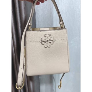 🎉New Tory Burch MCGRAW Small Bucket Bag กระเป๋าสีขาวครีม หนังสวยทั้งใบ