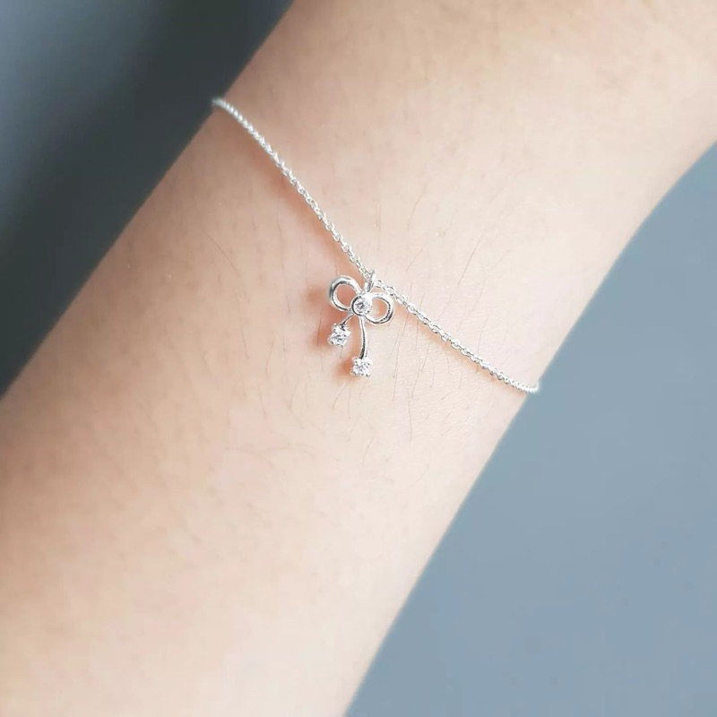Minimalist925 สร้อยข้อมือพร้อมจี้โบว์ประดับ cz เงินแท้