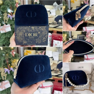 แท้ 💯% กระเป๋าเครื่องสำอาง DIOR X’MAS POUCH ลิมิเต็ด สีน้ำเงินกำมะหยี่หรูหรา