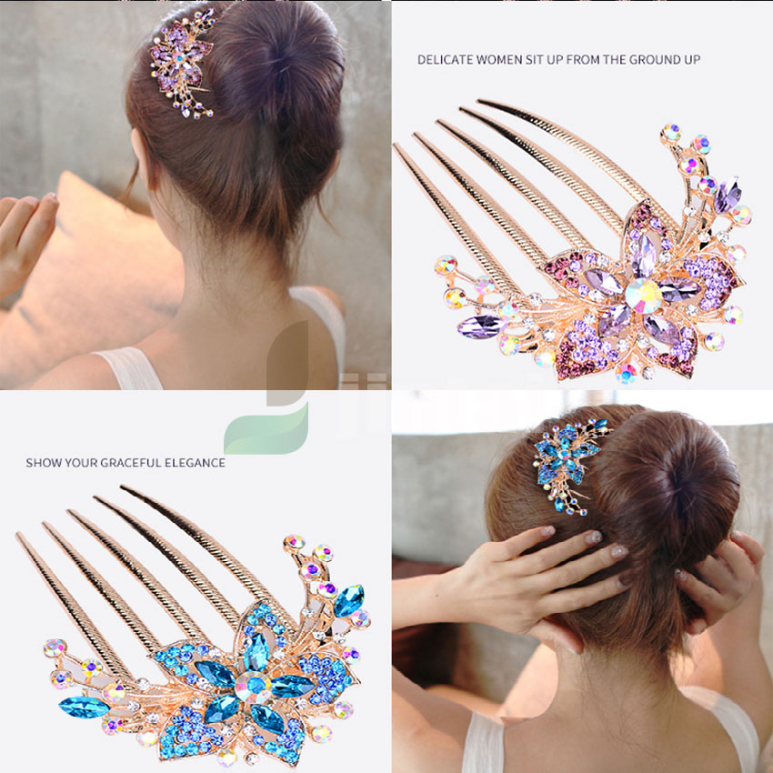 Hair Accessories กิ๊บติดผม เครื่องประดับผม หวีเสียบ หวีเสียบผม หวีสับผม  ปิ่นปักผม  รุ่น 5 ขา คริสตัลดอกไม้งานแฮนด์เมด