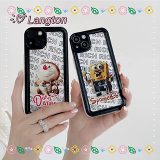 🌈Langton🌸ป้องกันการหล่น ขอบเต็ม iphone 11 14 pro max เคสใส การ์ตูน โดราเอมอน สพันจ์บ็อบ รุ่นคู่ case for iPhone 12 13