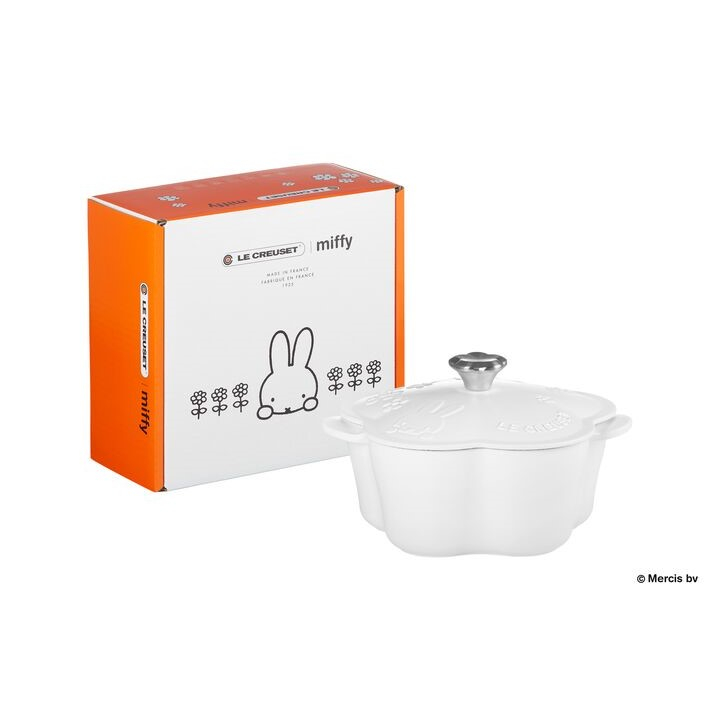 หม้อเหล็กหล่อ ทรงดอกไม้ สีขาวMIFFY FLOWER COCOTTE 20CM COTTON FLOWER KNOB