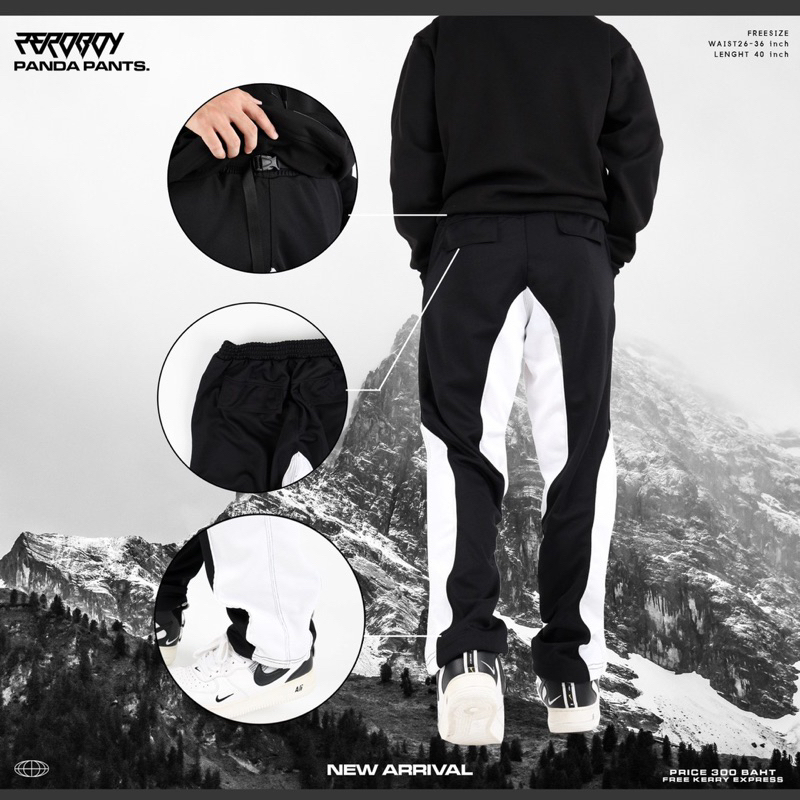 ZEROBOY - DARK PANTS กางเกงวอร์มขายาวสีดำ งานตัดต่อ