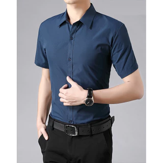 easy เสื้อเชิ้ตแขนสั้นผู้ชาย ใส่ทำงาน สีพื้น รุ่น 3137