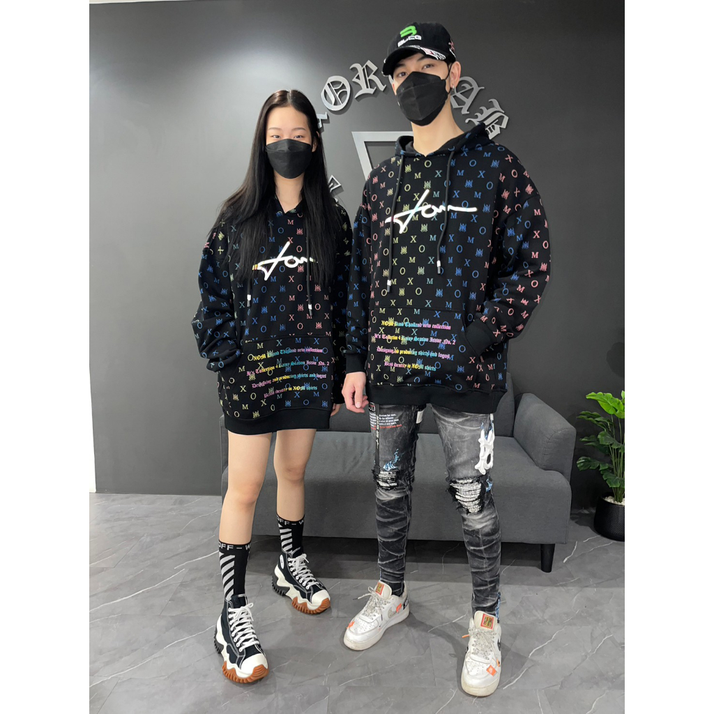 XOM502 เสื้อฮู้ดดี้ เสื้อฮู้ดลายโมโนแกรม รีเฟคLogoสะท้อนแสง