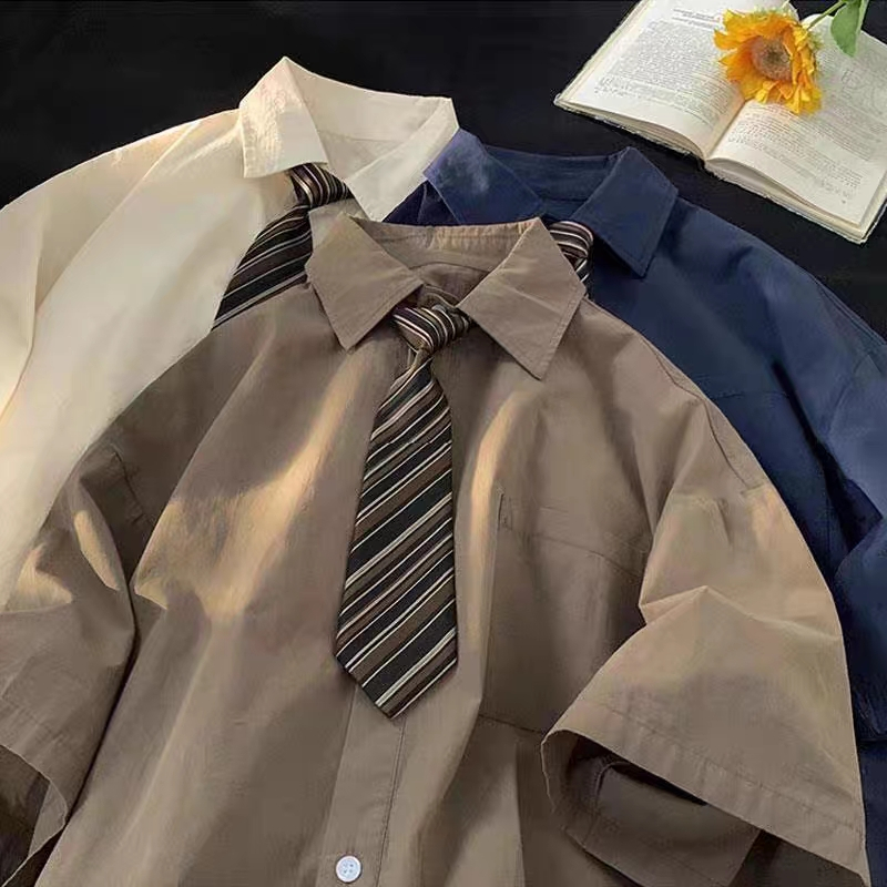 Paul Fitzgerald สีกากีอินเทรนด์อารมณ์ Stand-Up Collar With Five-Quarter Sleeves Top New Youth Loose Top เหมาะสําหรับผู้ชาย