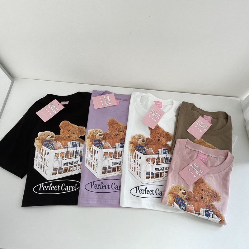 Sugarbeetshop | S268 CROP หมีในตะกร้า Perfect care! เสื้อยืดผ้า cotton ทรงครอป