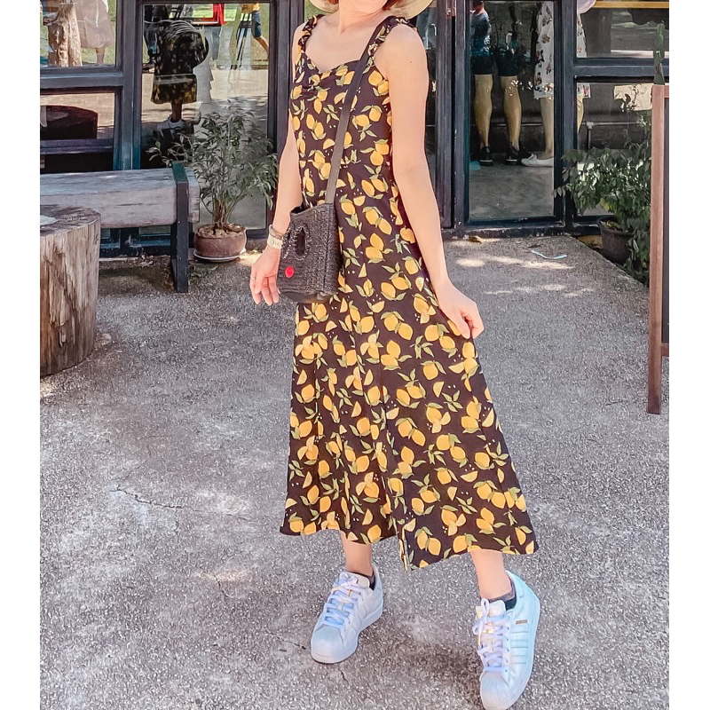 Used‼️ MyWay Brand เดรสลายLemon สีดำ