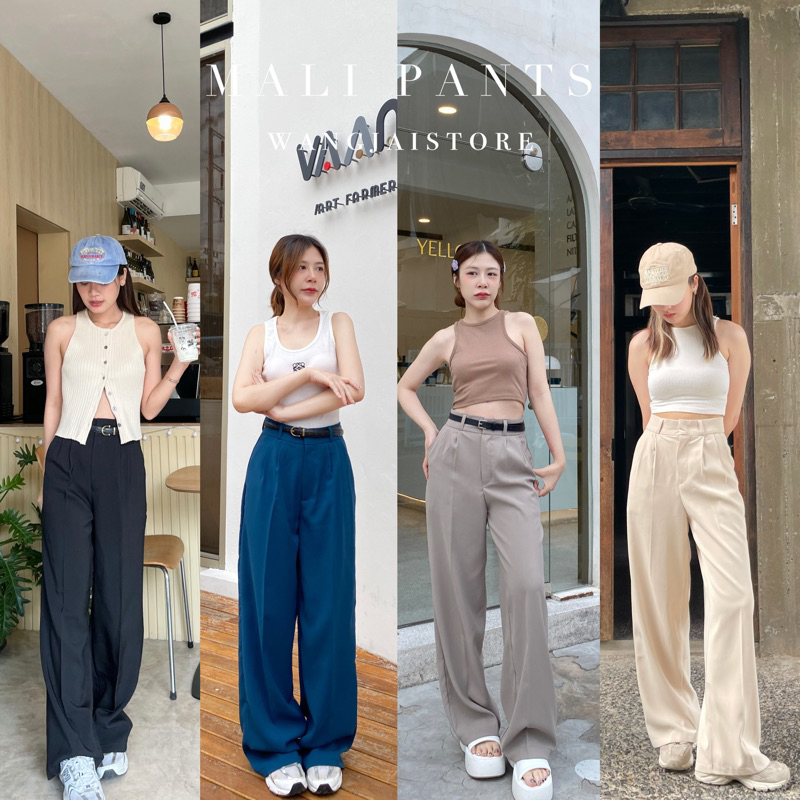 (พร้อมส่ง )Wangjai- Mali Pants กางเกงขากระบอกใหญ่ทรงเบสิคผ้านุ่มพริ้วใส่สบาย