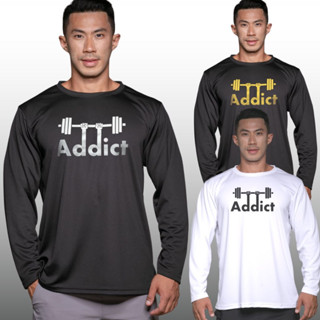 ADDICT เสื้อแขนยาวนักกล้าม Men’s Bodybuilding Long Sleeve Athletic Gym Shirt