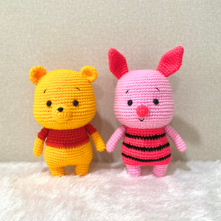 ตุ๊กตา ตุ๊กตาถักไหมพรม หมีพูห์ &amp; พิกเล็ท(Pooh &amp; Piglet) ขนาดกลาง