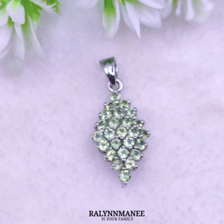 O6470 จี้พลอยเพอริดอทแท้ ( Peridot ) ตัวเรือนเงินแท้ 925 ชุบทองคำขาว