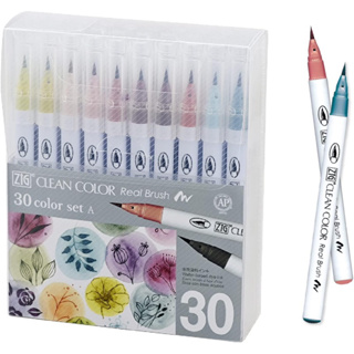 Kuretake RB-6000AT/30VA ZIG Brush Pen, Water-based, Clean Color, Real Brush, 30 Colors