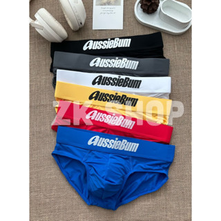 🔥พร้อมส่ง🔥กางเกงในชาย AUSSIEBUM ทรง Brief ผ้าโพลีไนลอน ขอบสวย ตัวอักษรเท่