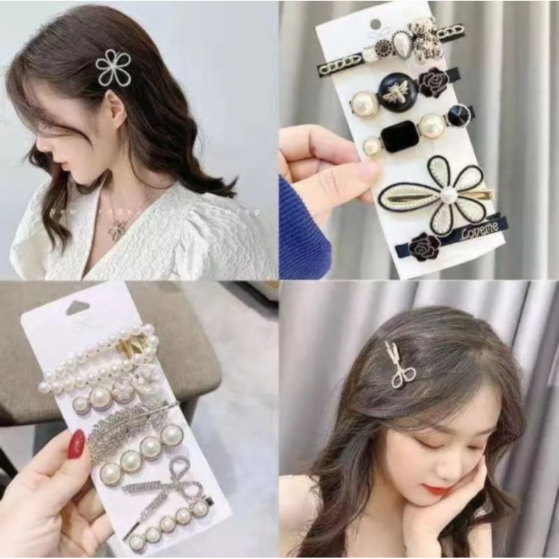 PigRabbitShop ร้านไทย กิ๊บติดผมรูปโบ ประดับมุก ประดับเพชรประดิษฐ์ สไตล์เกาหลี โลหะผสมอัลลอย โบติดผม กิ๊บ กิ๊บติดผม
