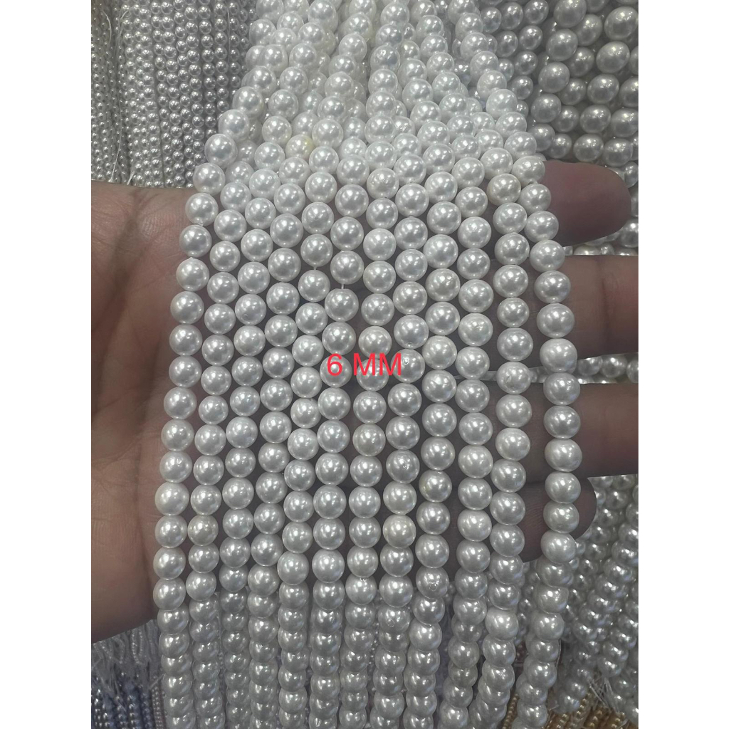 Round White Shell Pearl loose beads, มุกเปลือกหอยทรงกลม # หินจิ๋ว # มุกจิ๋ว